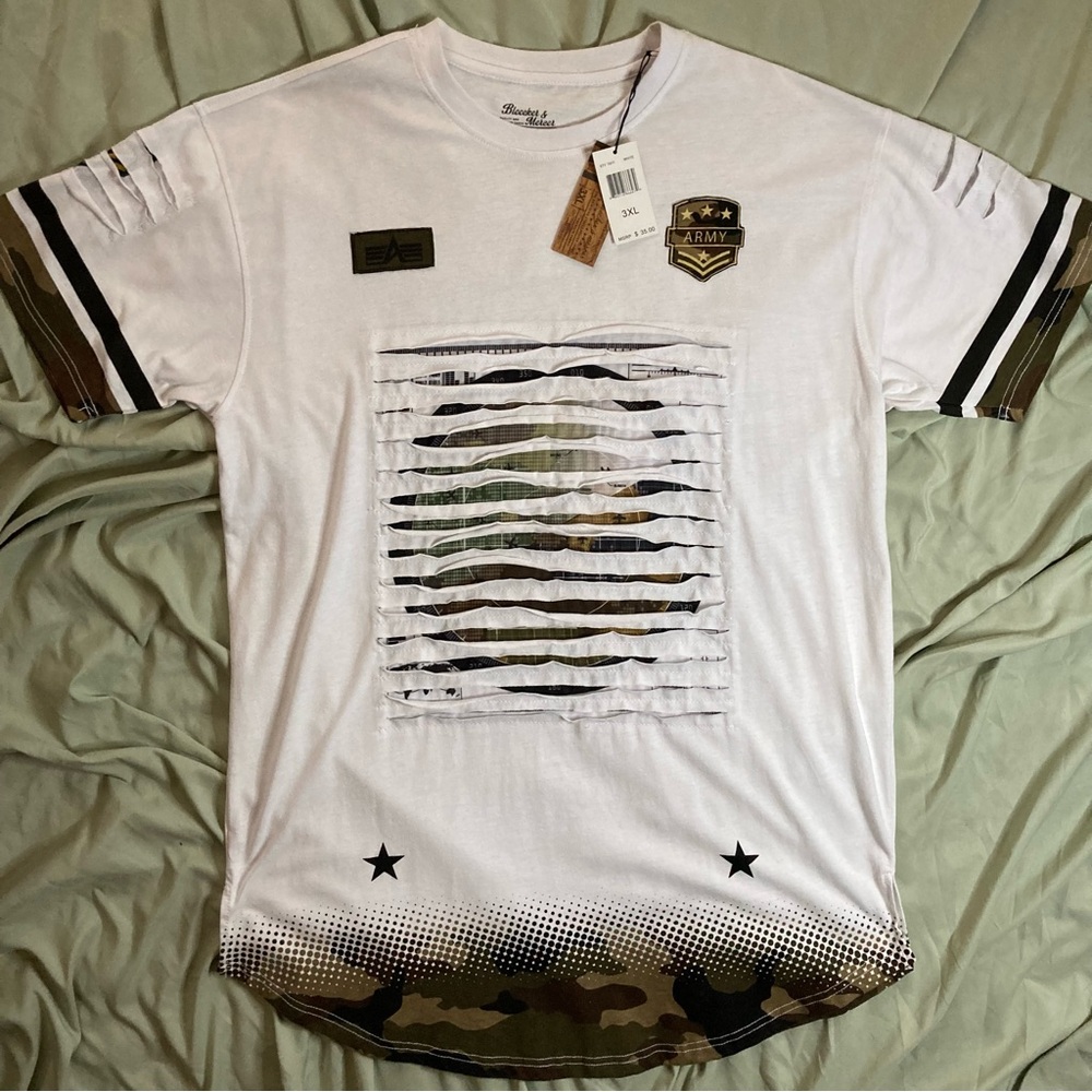 Men's Bleecker & Mercer T-Shirt, Size 3XL, Army/Camo, Scallop bottom